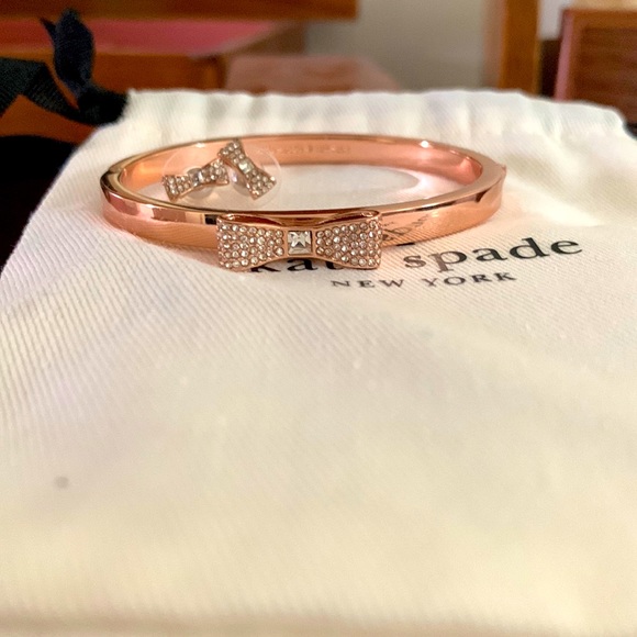 kate spade Jewelry - SOLD Kate Spade Ready Set Bow Pave Bow Studs and Bangle Bracelet in Rose Gold